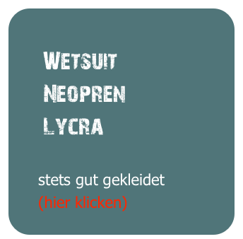 
     Wetsuit
     Neopren
     Lycra

     stets gut gekleidet
     (hier klicken)